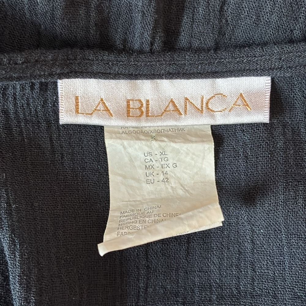 LA BLANCA XL Black Cotton Lace Trim Longline Swim Cover Beach Resort Summer - Picture 11 of 14